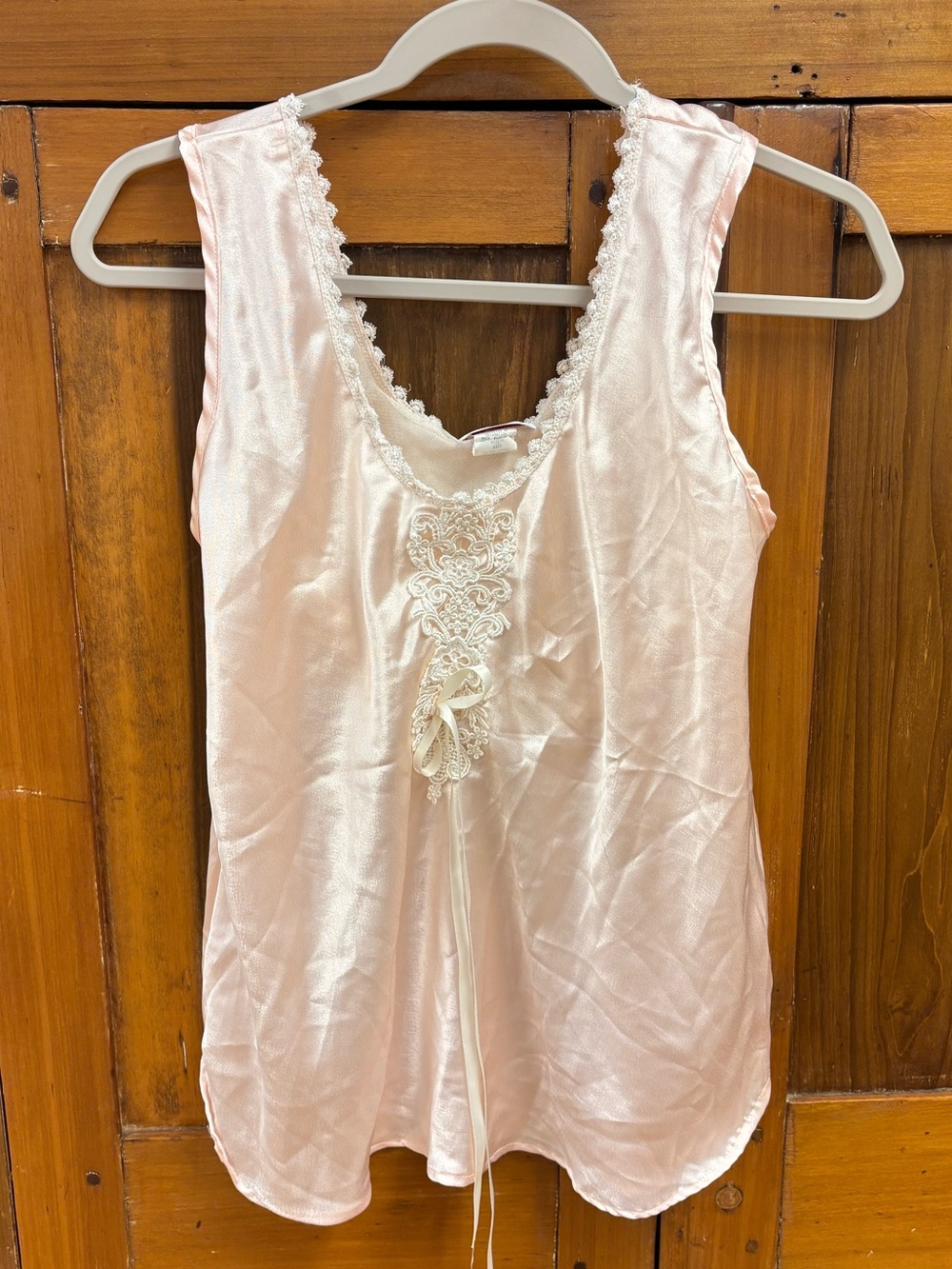 Vintage Rashella Light Pink Satin Lace-Trim Sleeveless Camisole size medium
